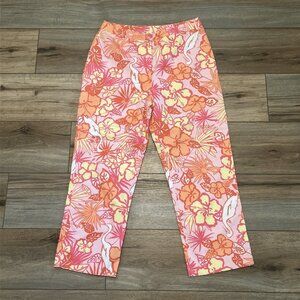 Lilly Pulitzer Cropped Cotton Pants SZ 6 Pink Heron There Orange Pink Floral